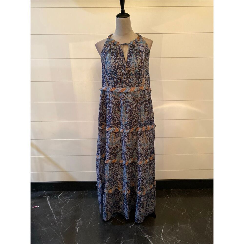 Caroline Constas Blue Paisley Halter Cotton Long Boho Maxi Dress M NWT/002 - Picture 2 of 13